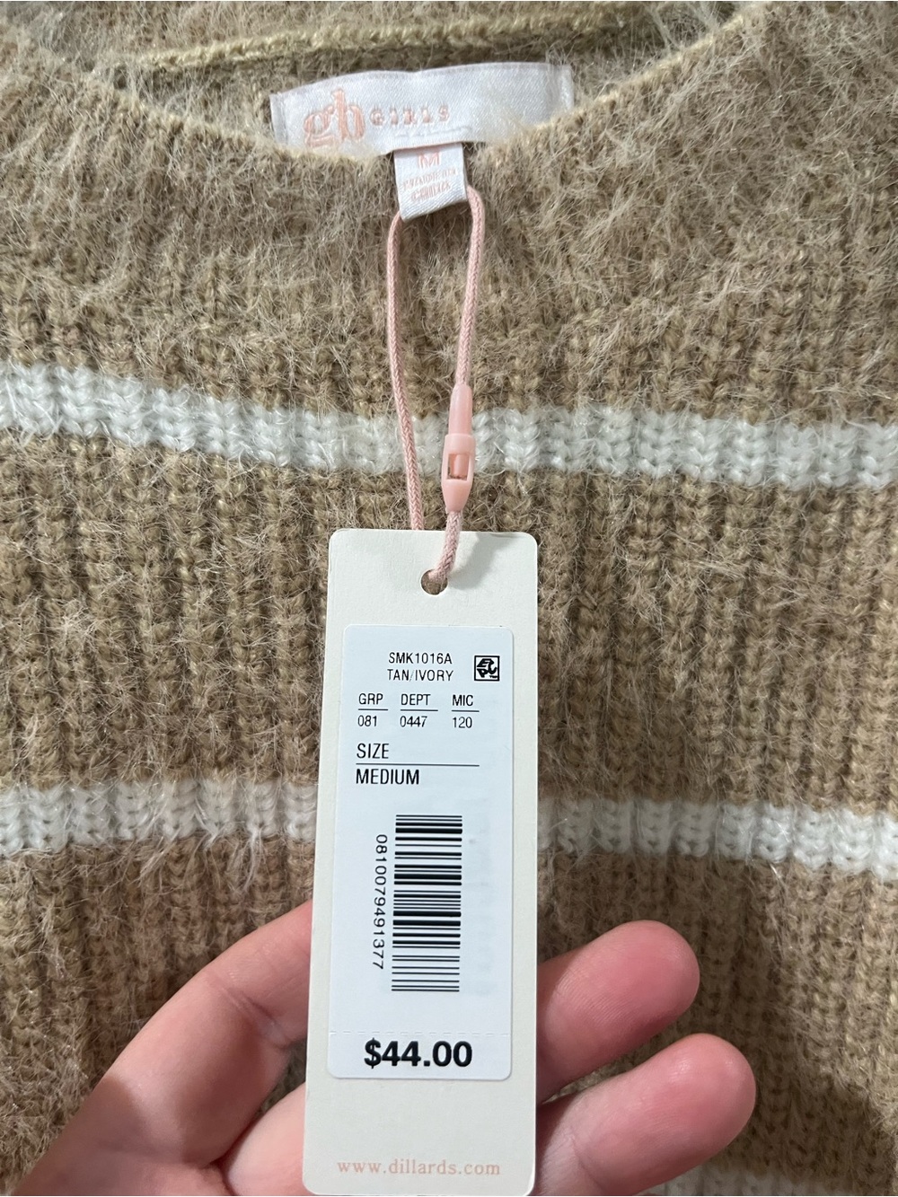 Gianni Bini GB Girls Oversize Crop Striped Sweater Camel White Girls Medium - Picture 5 of 9